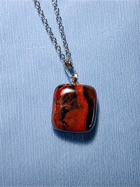Red and Black Jasper Square Pendant Necklace - Women's Jewelry